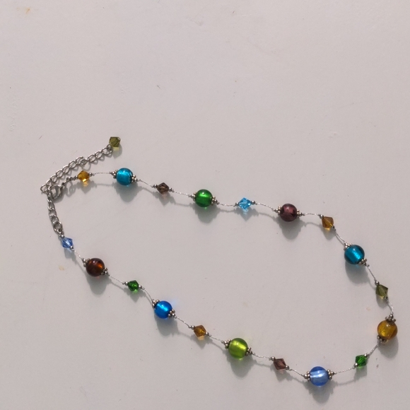 Silvertone Necklace with Twenty Multi-colored Beads - Picture 5 of 7
